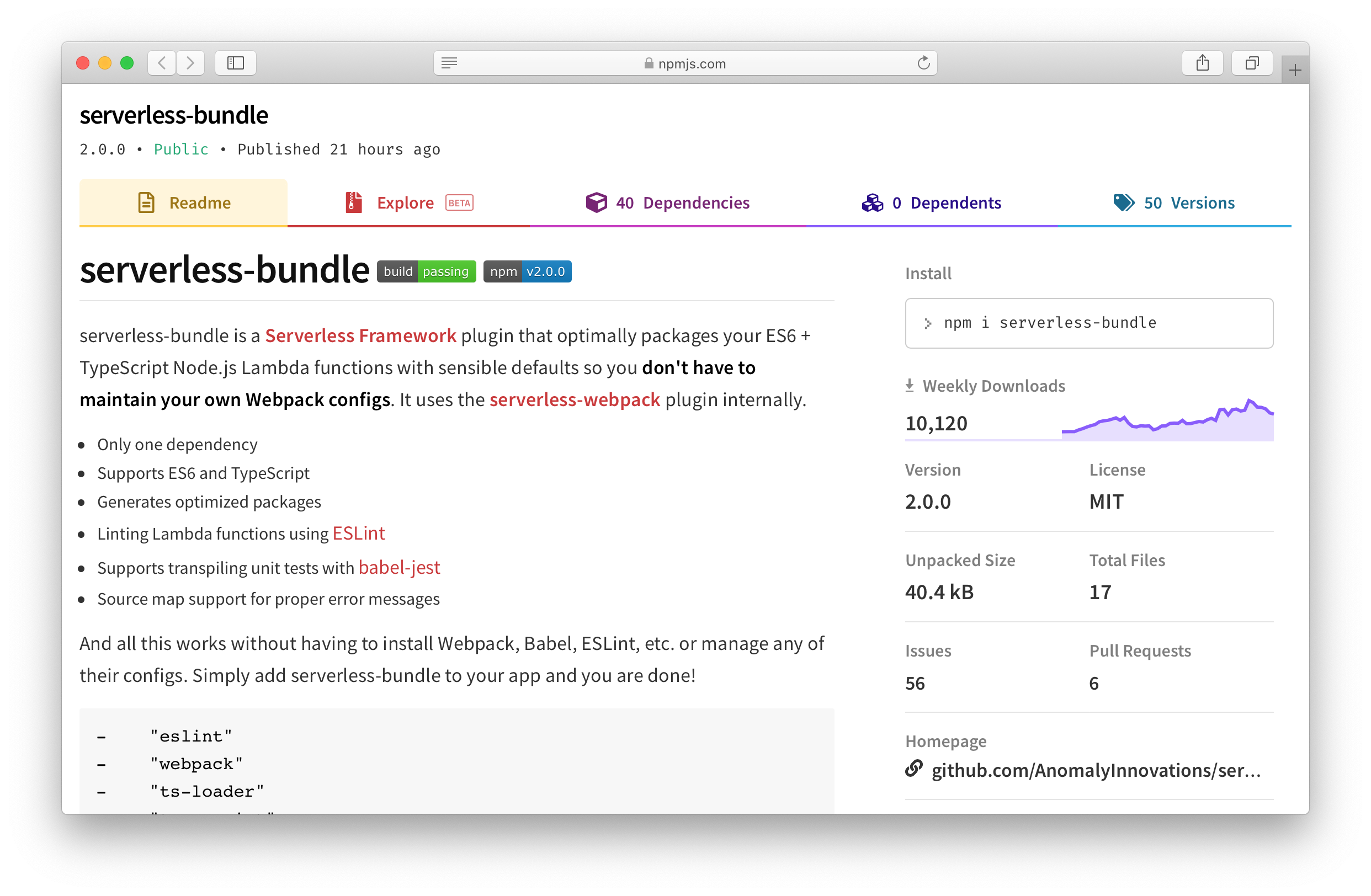 serverless-bundle plugin npm screenshot